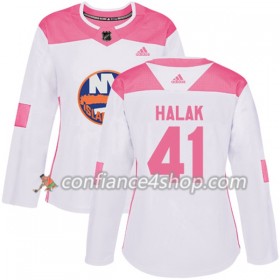 Adidas Maillot de Hockey New York Islanders Jaroslav Halak 41 2017-2018 Blanc Rose Fashion Authentic - Femme